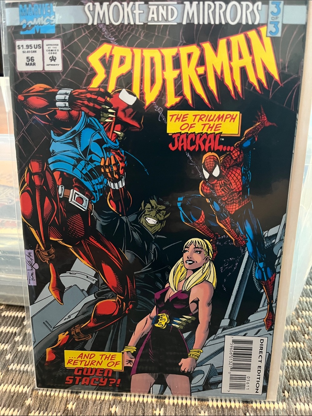 Marvel comics SpiderMan 1995 issue 56 smoke and mirrors, bagged and boarded